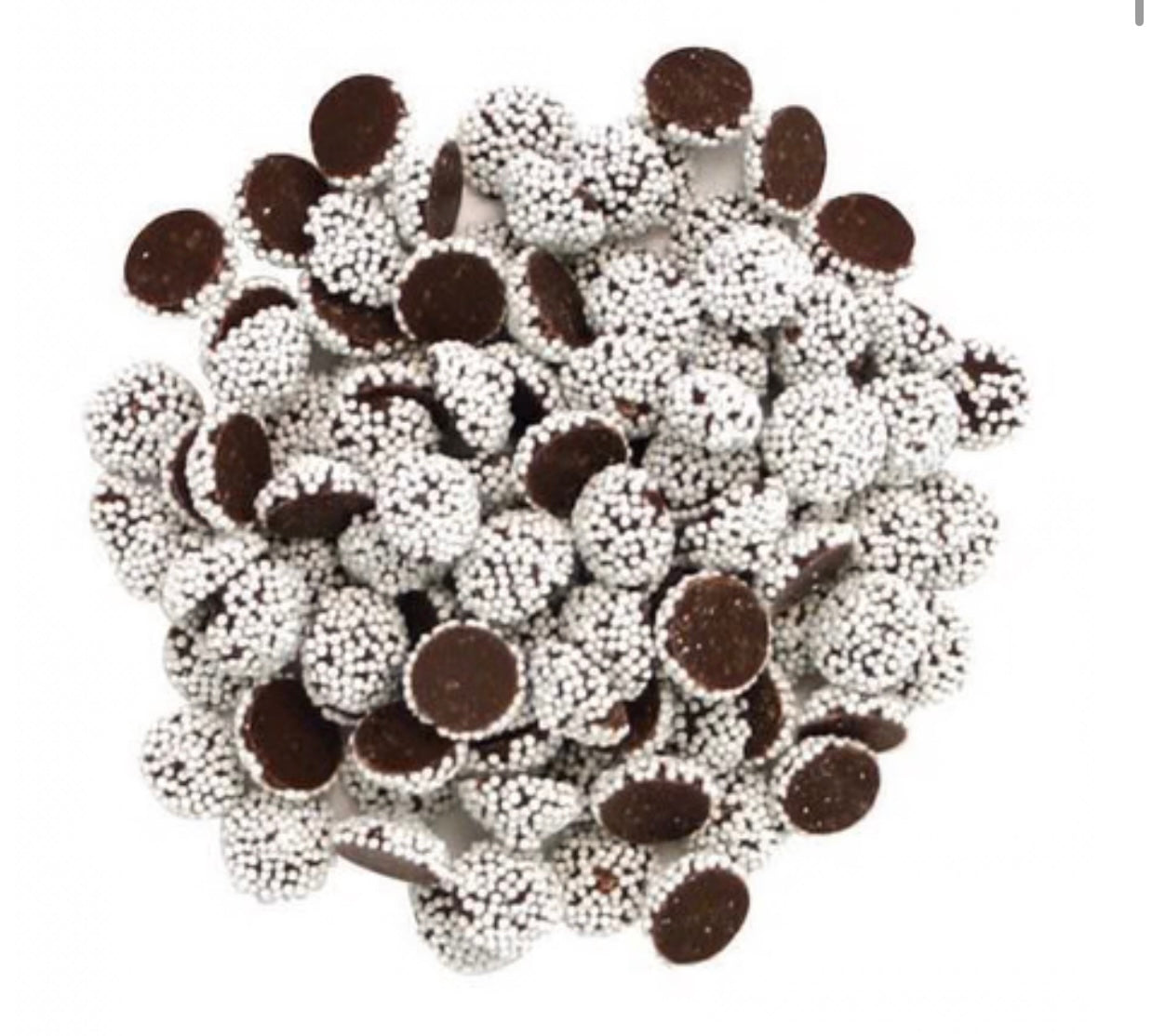 DARK CHOCOLATE MINI WHITE NONPAREILS BULK
