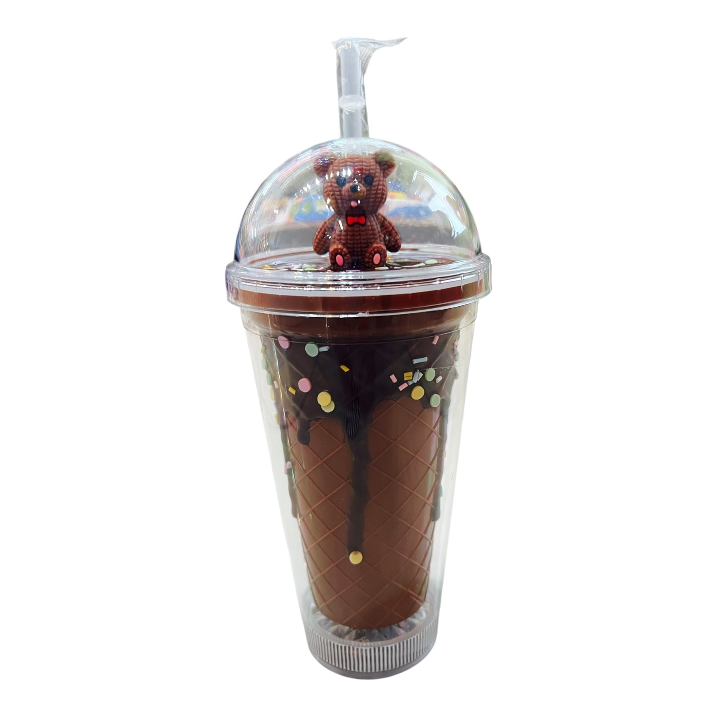 DARK BROWN BEAR SHAKE ICE CREAM CONE TUMBLER W/LIGHTS