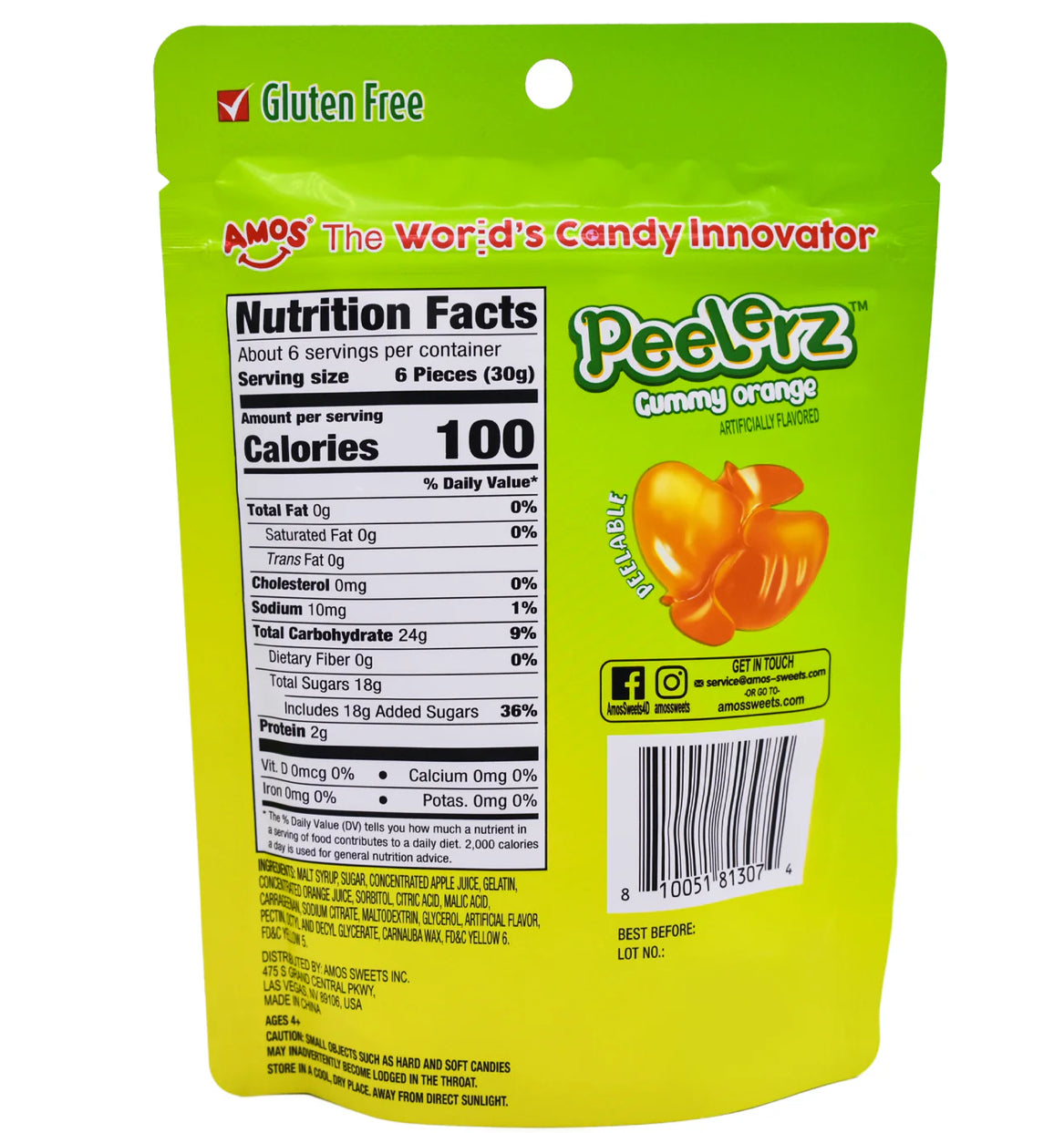 GUMMY PEELERZ ORANGE 6 OZ