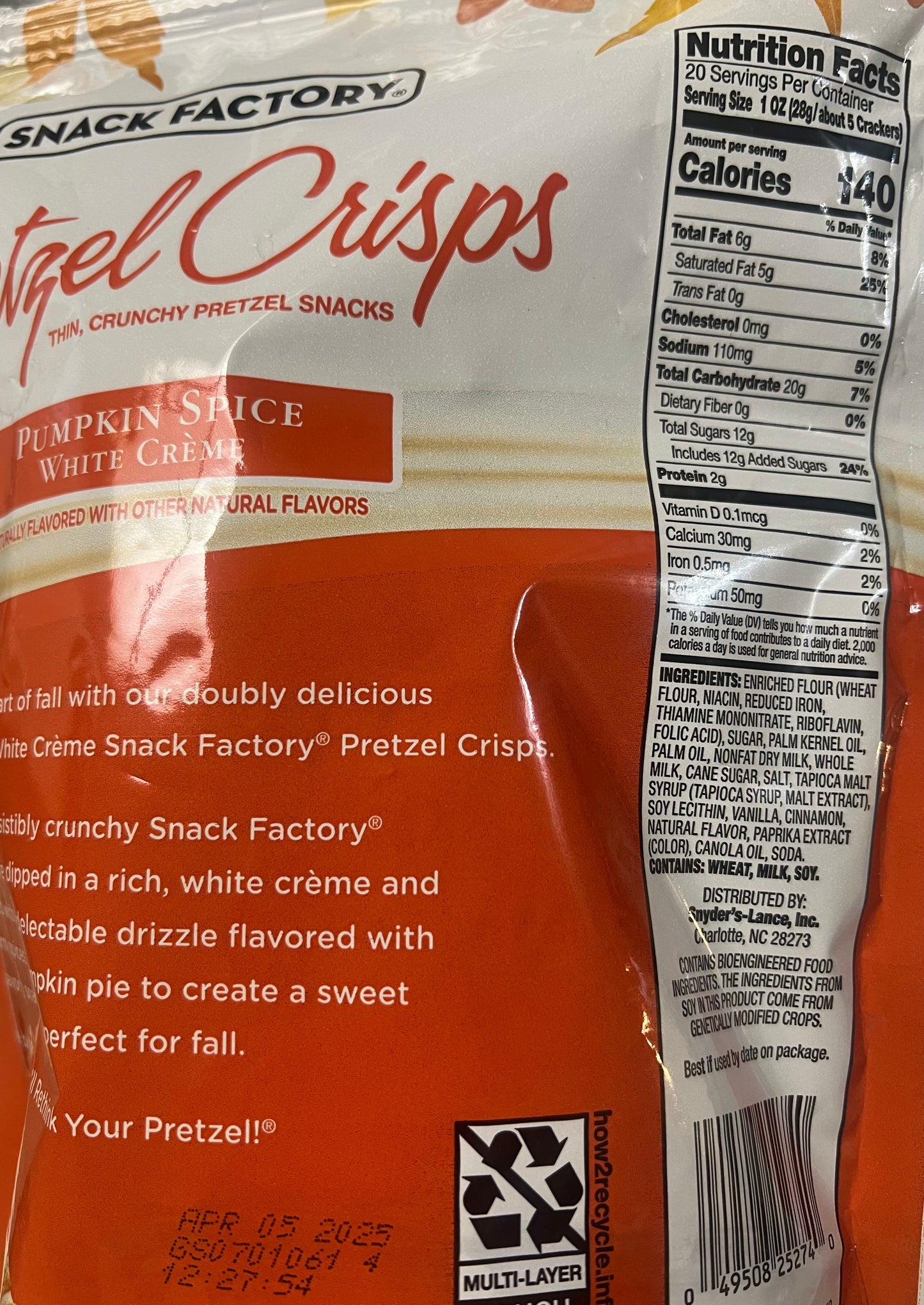 PRETZEL CRISPS PUMPKIN SPICE WHITE CREME BULK