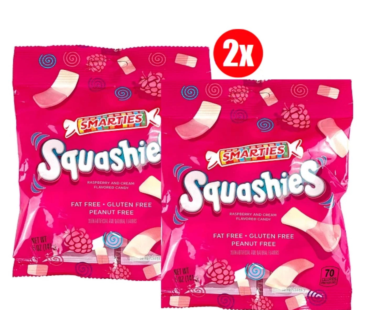 2x BAGS - SQUASHIES RASPBERRY CREAM 5 OZ (141 g) PEG BAG