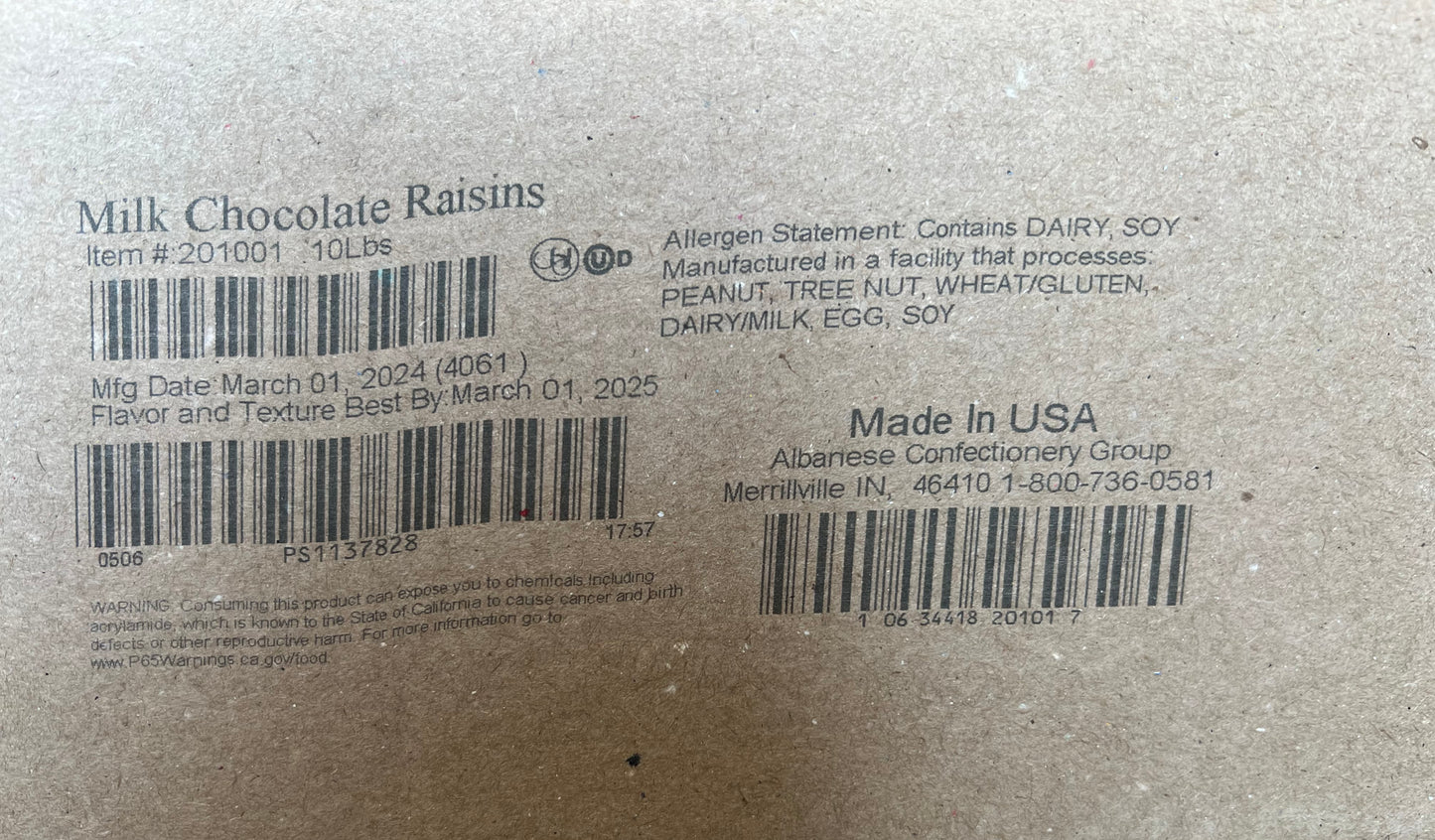 MILK CHOCOLATE RAISINS BULK