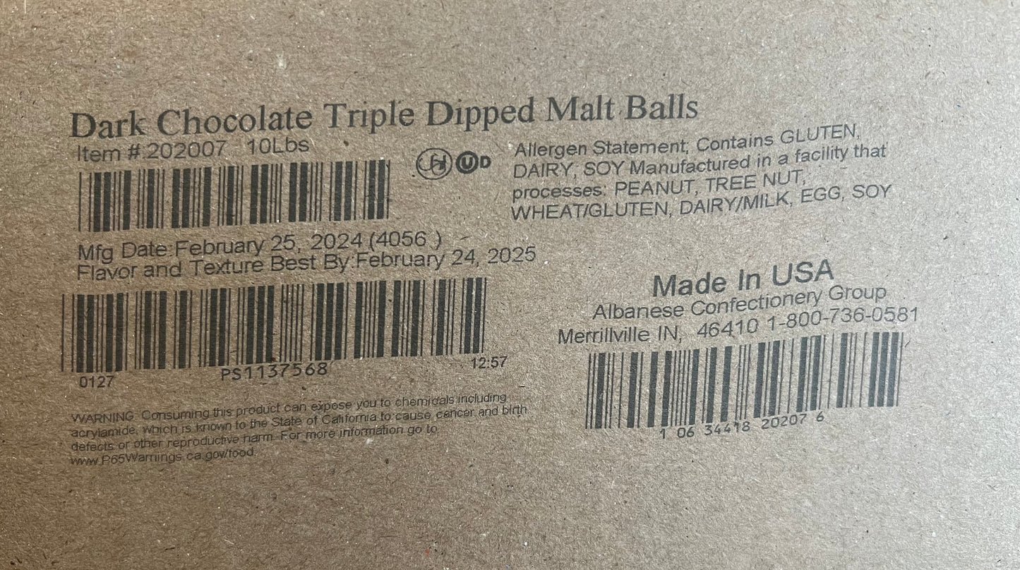 DARK CHOCOLATE TRIPLE DIPPED MALT BALLS BULK