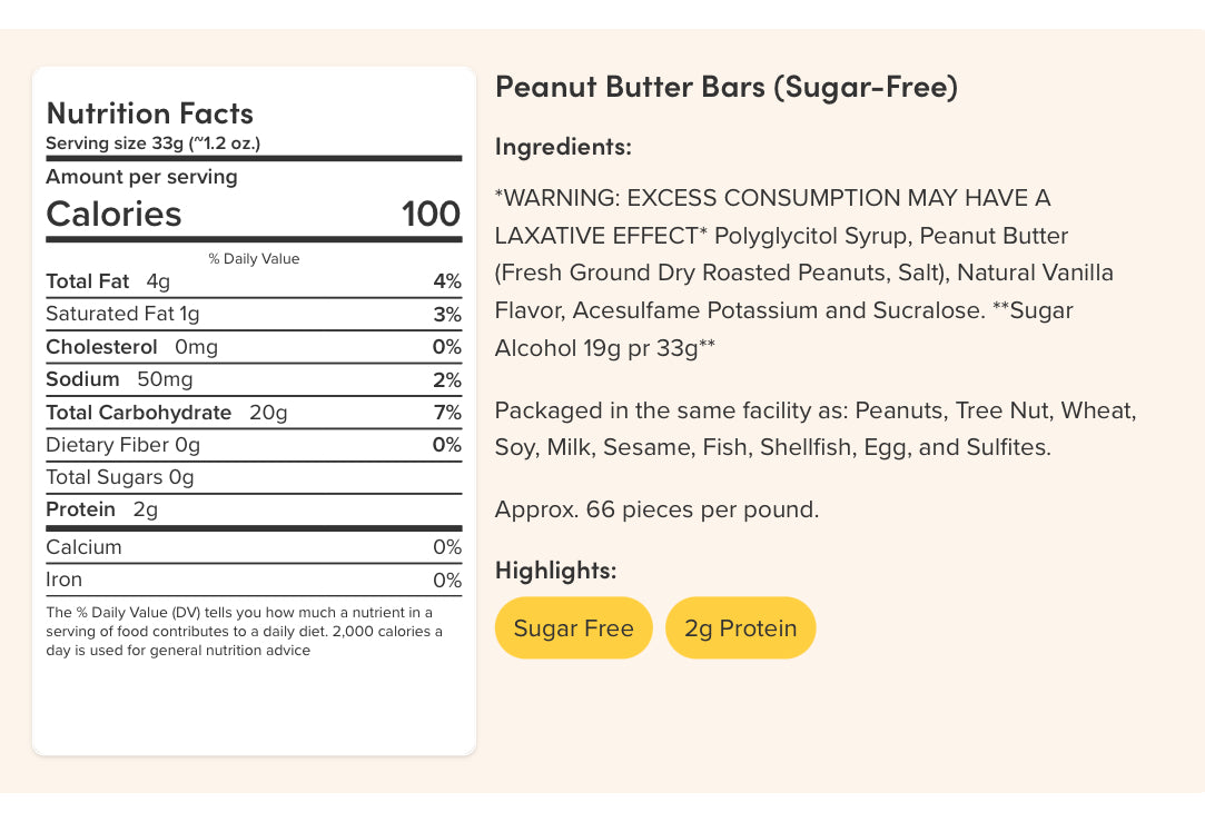 SUGAR FREE PEANUT BUTTER BARS BULK