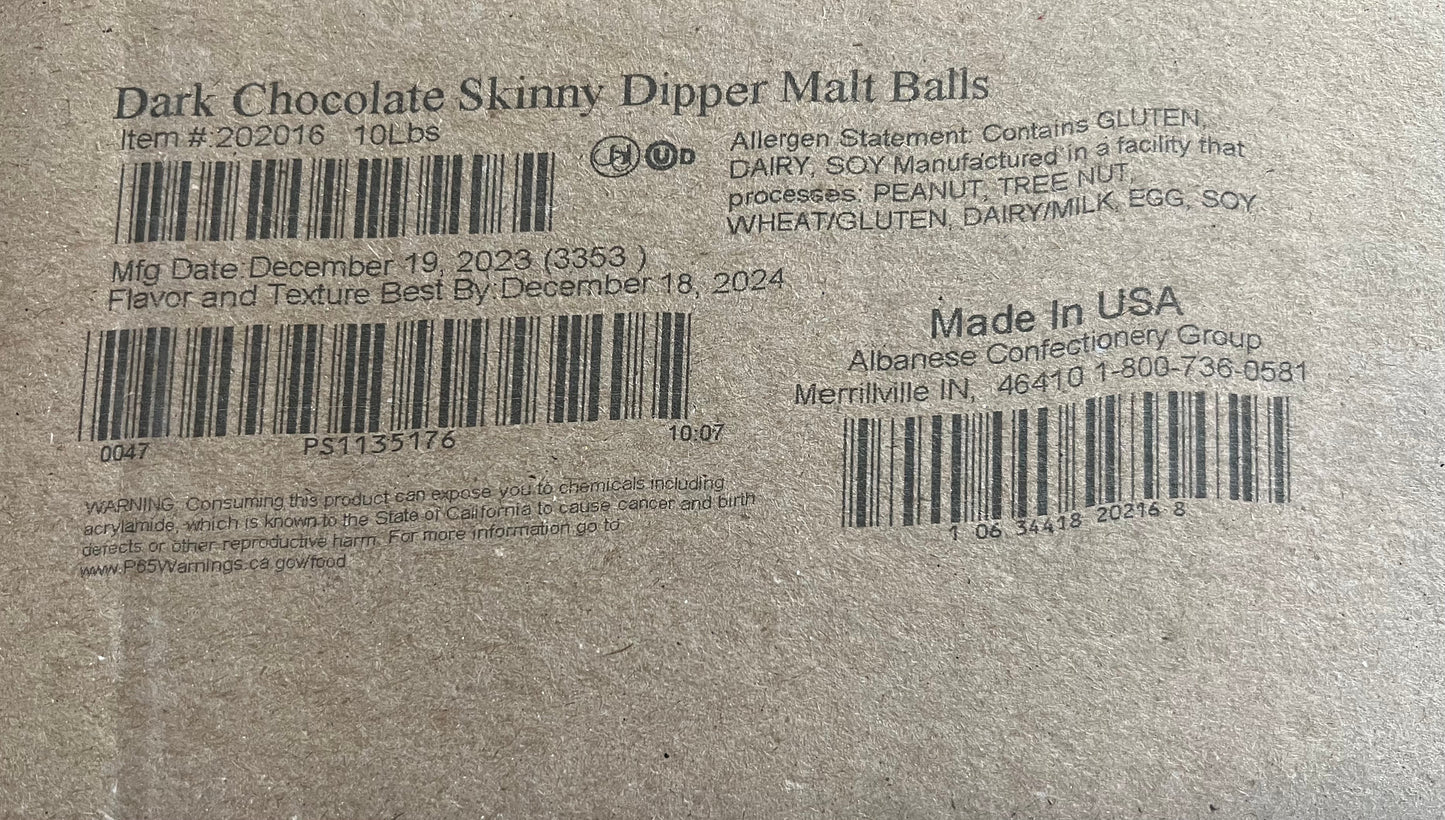 DARK CHOCOLATE SKINNY DIPPER MALT BALLS BULK