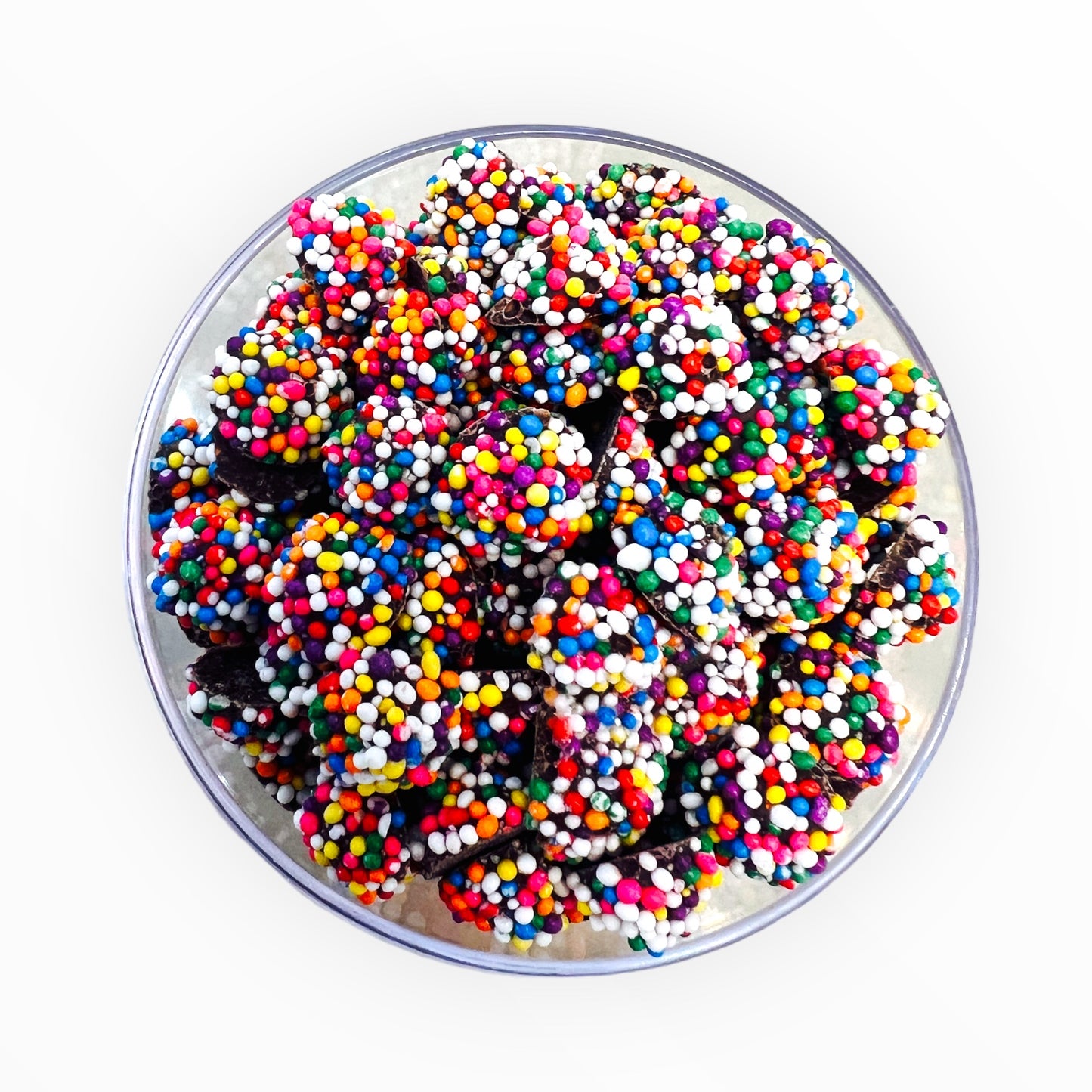 DARK CHOCOLATE MINI RAINBOW NONPAREILS BULK