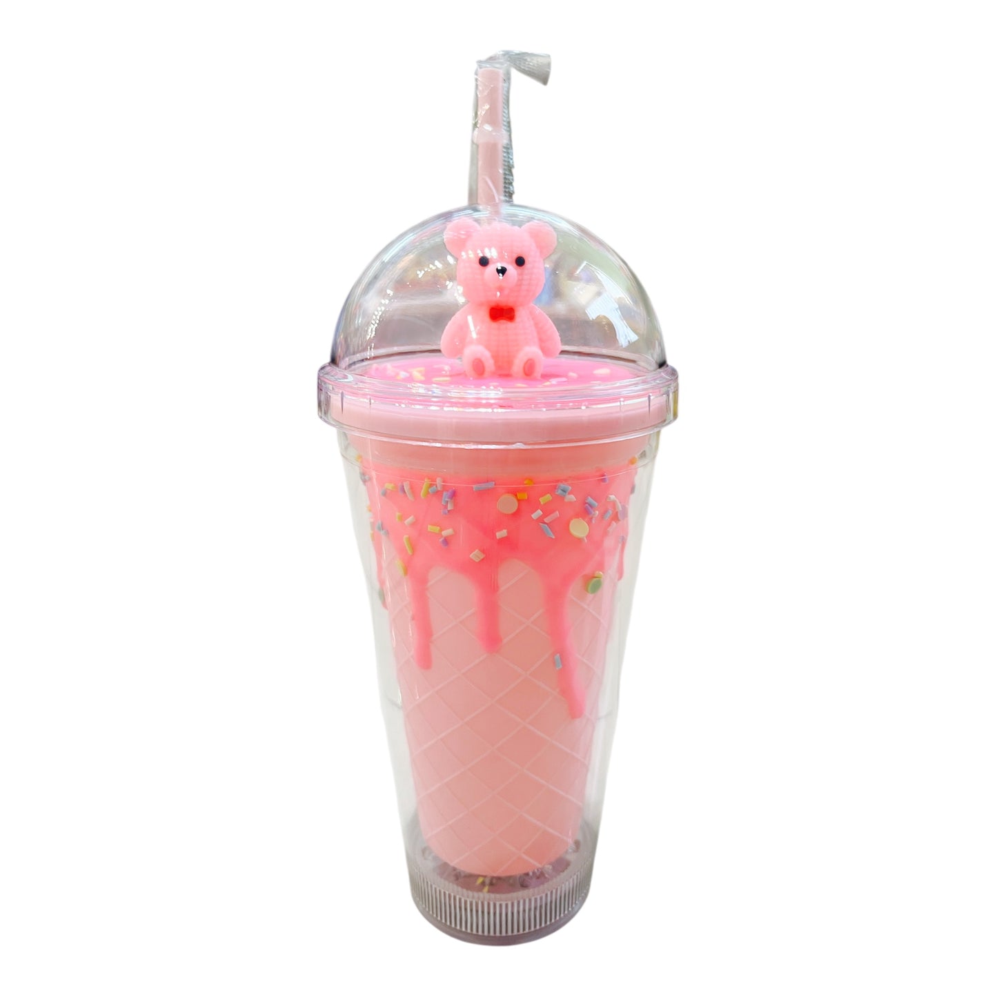 PINK BEAR SHAKE ICE CREAM CONE TUMBLER W/LIGHTS